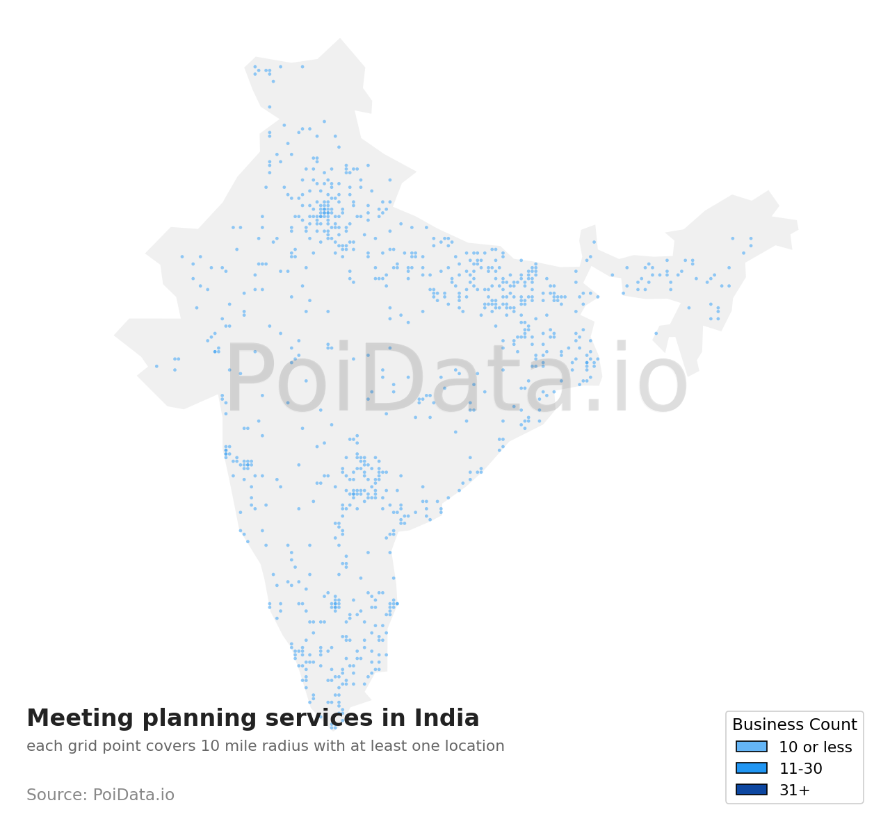 Meeting planning service density map for India