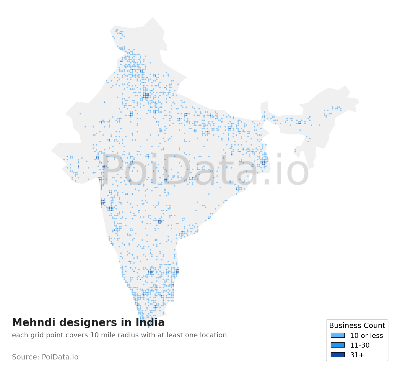 Mehndi designer density map for India