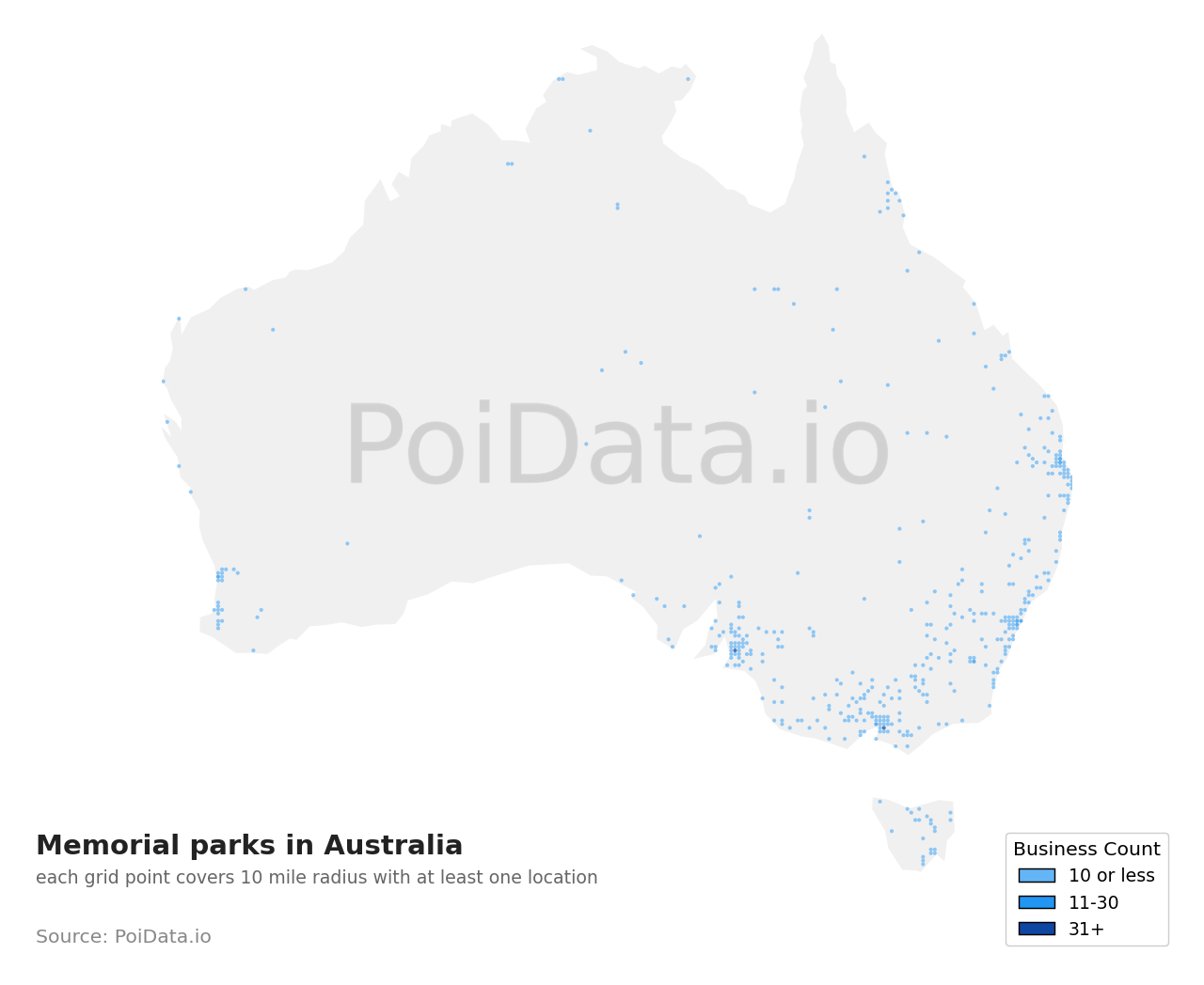 Memorial park density map for Australia