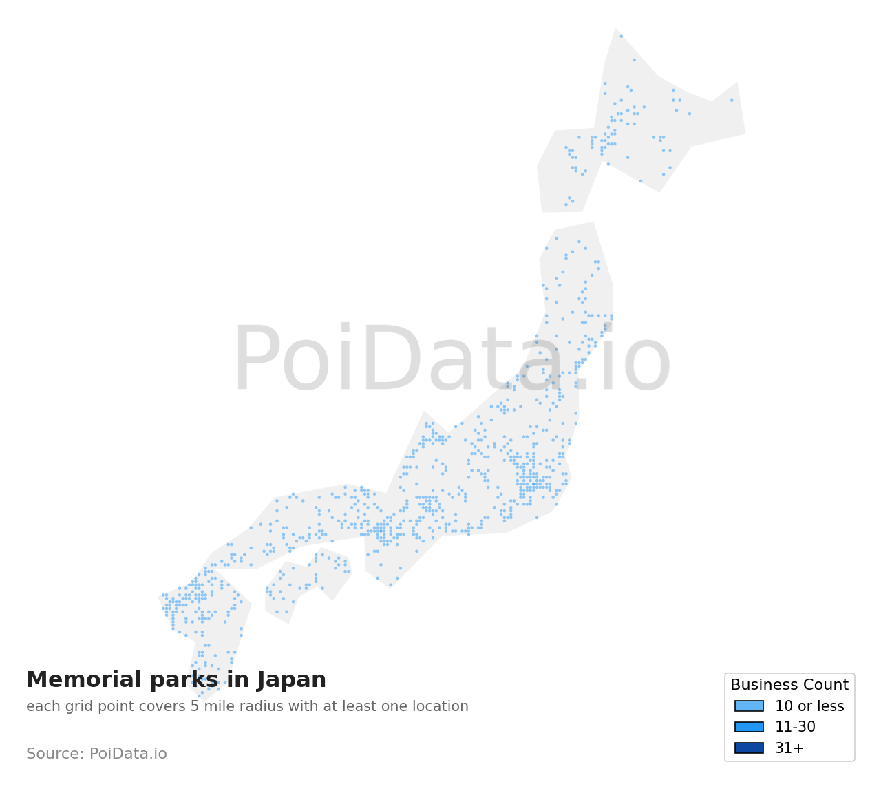 Memorial park density map for Wakayama, Japan