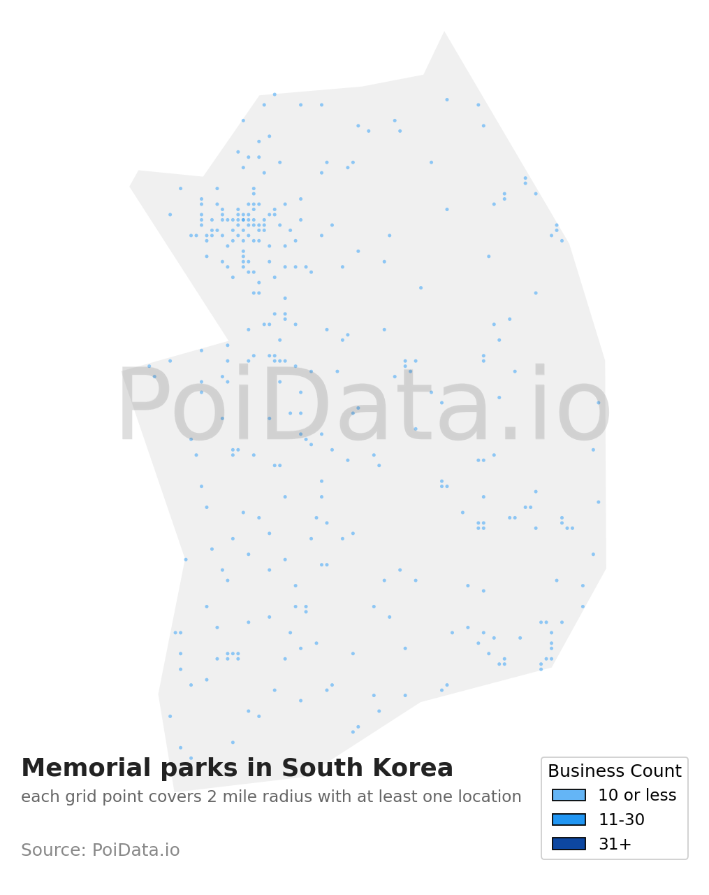 Memorial park density map for South Korea