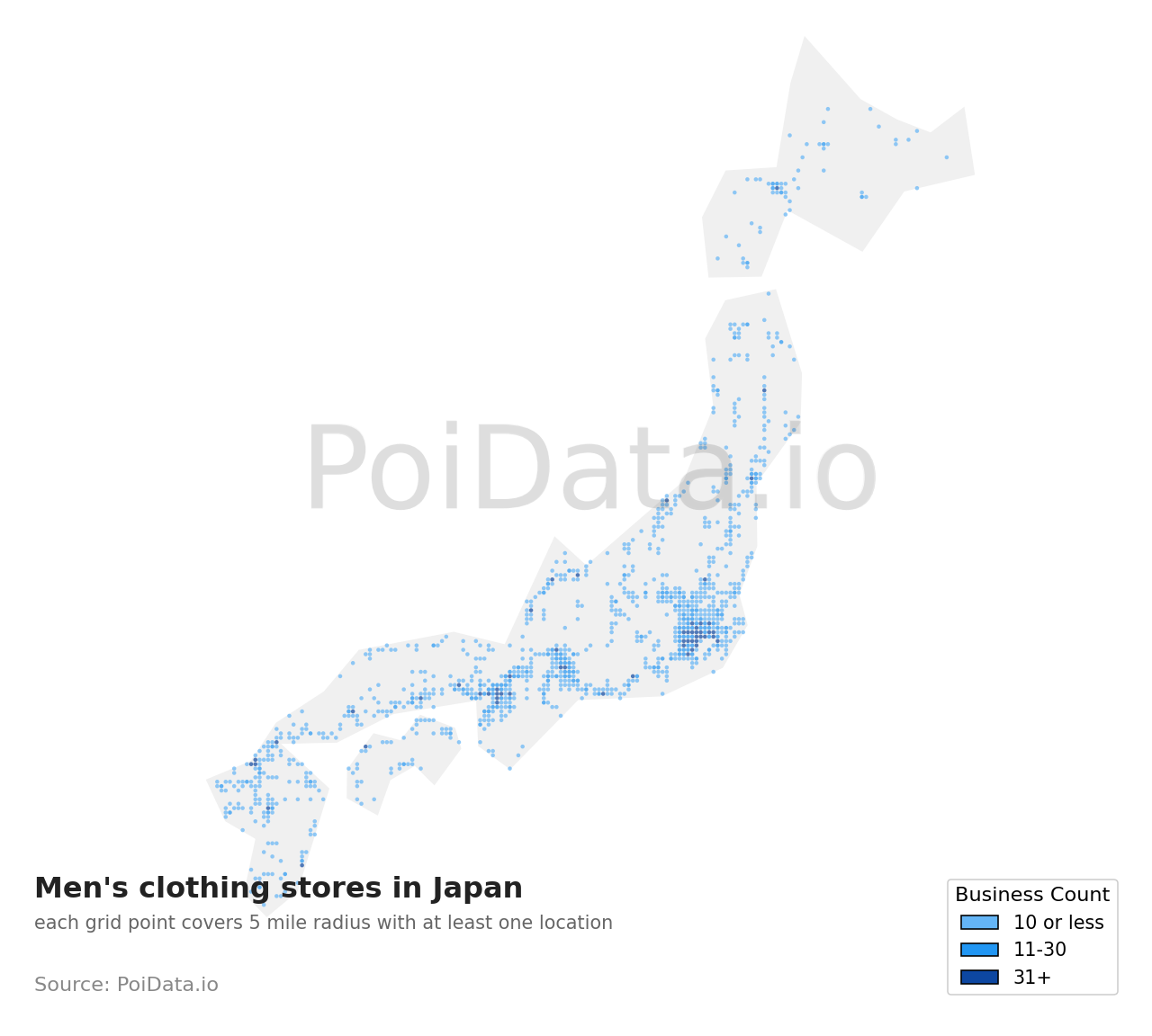 Men's clothing store density map for Japan