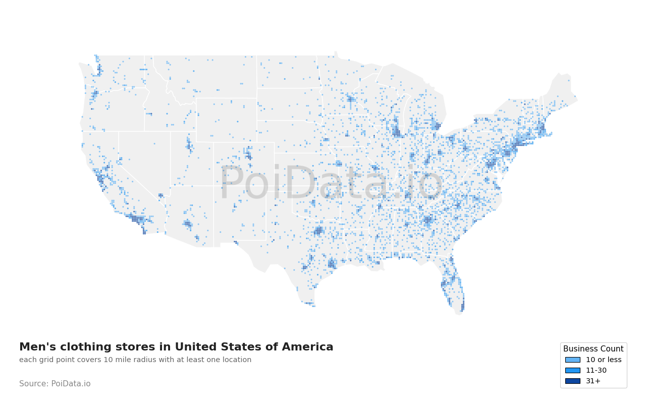 Men's clothing store density map for Ohio, United States