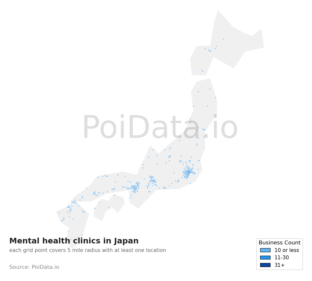 Mental health clinic density map for Japan