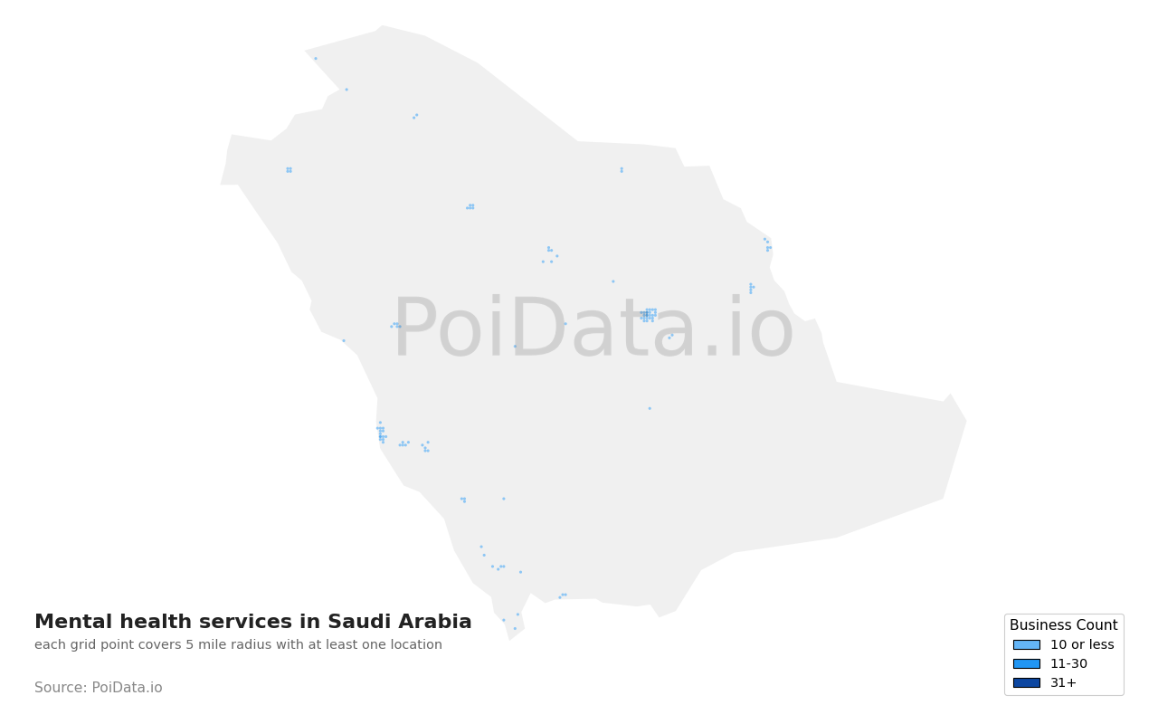 Mental health service density map for Saudi Arabia
