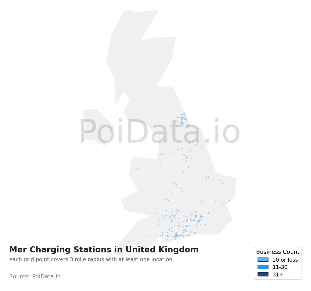 Mer Charging Station density map for United Kingdom