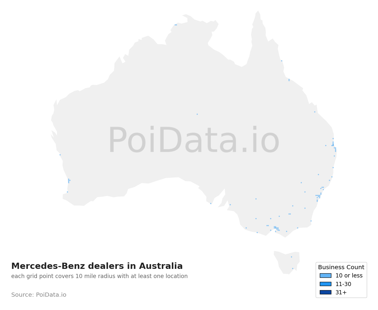 Mercedes-Benz dealer density map for Australia