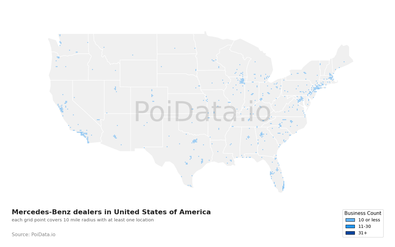 Mercedes-Benz dealer density map for South Dakota, United States