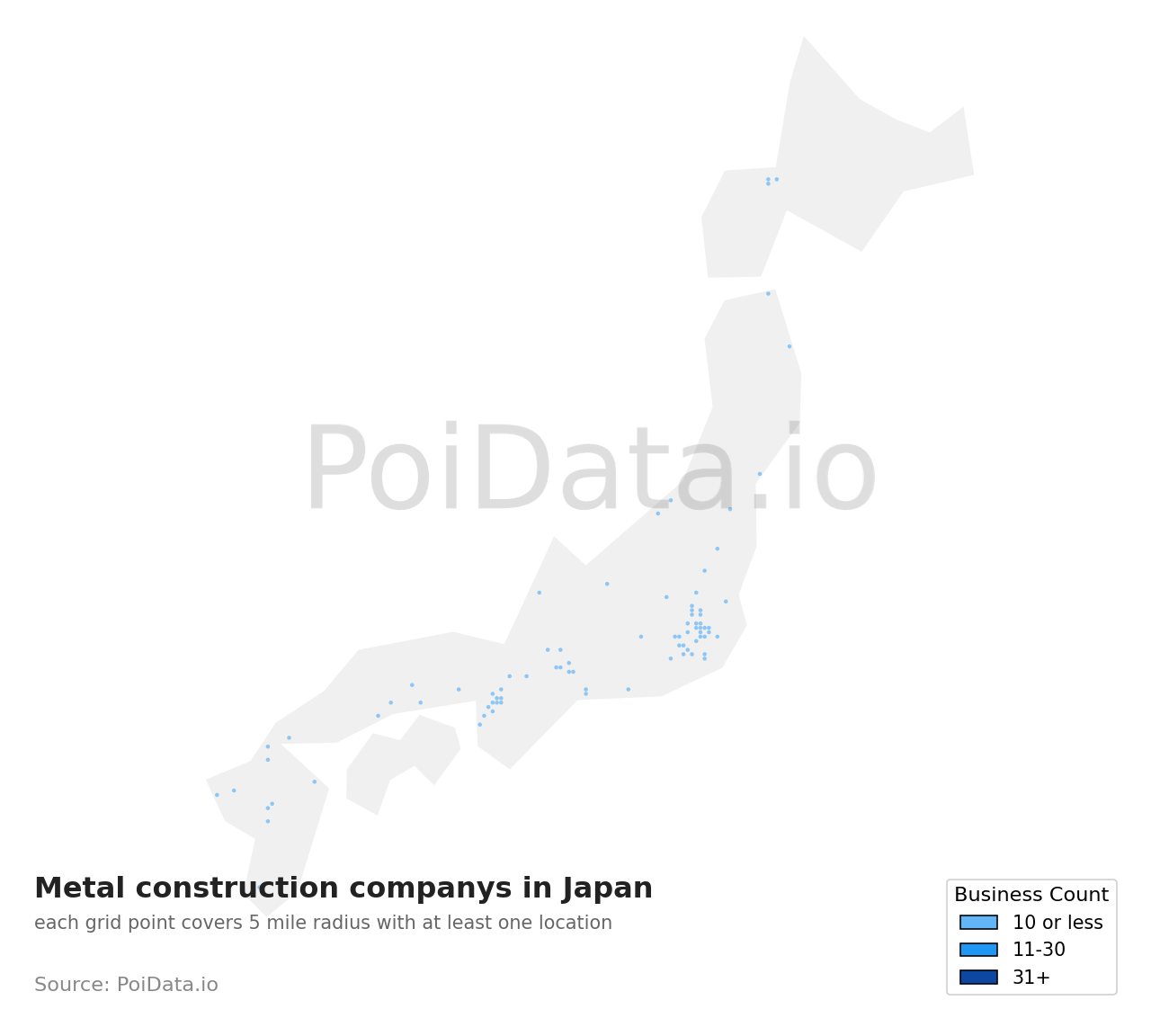 Metal construction company density map for Japan