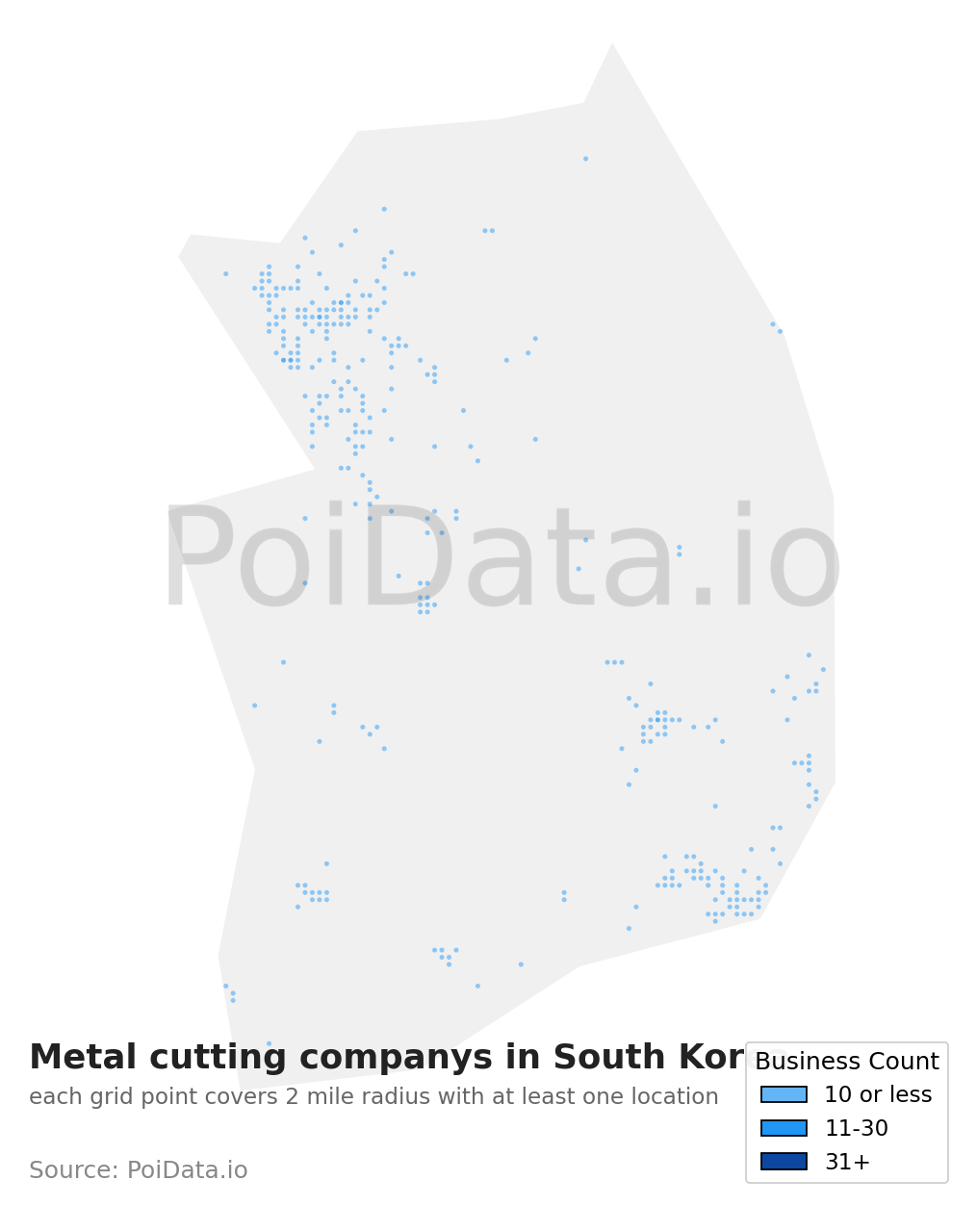 Metal cutting company density map for South Korea