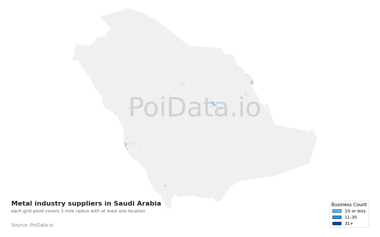 Metal industry suppliers density map for Saudi Arabia