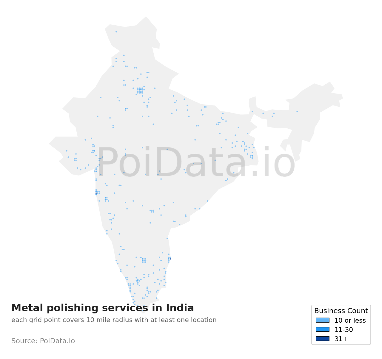 Metal polishing service density map for India