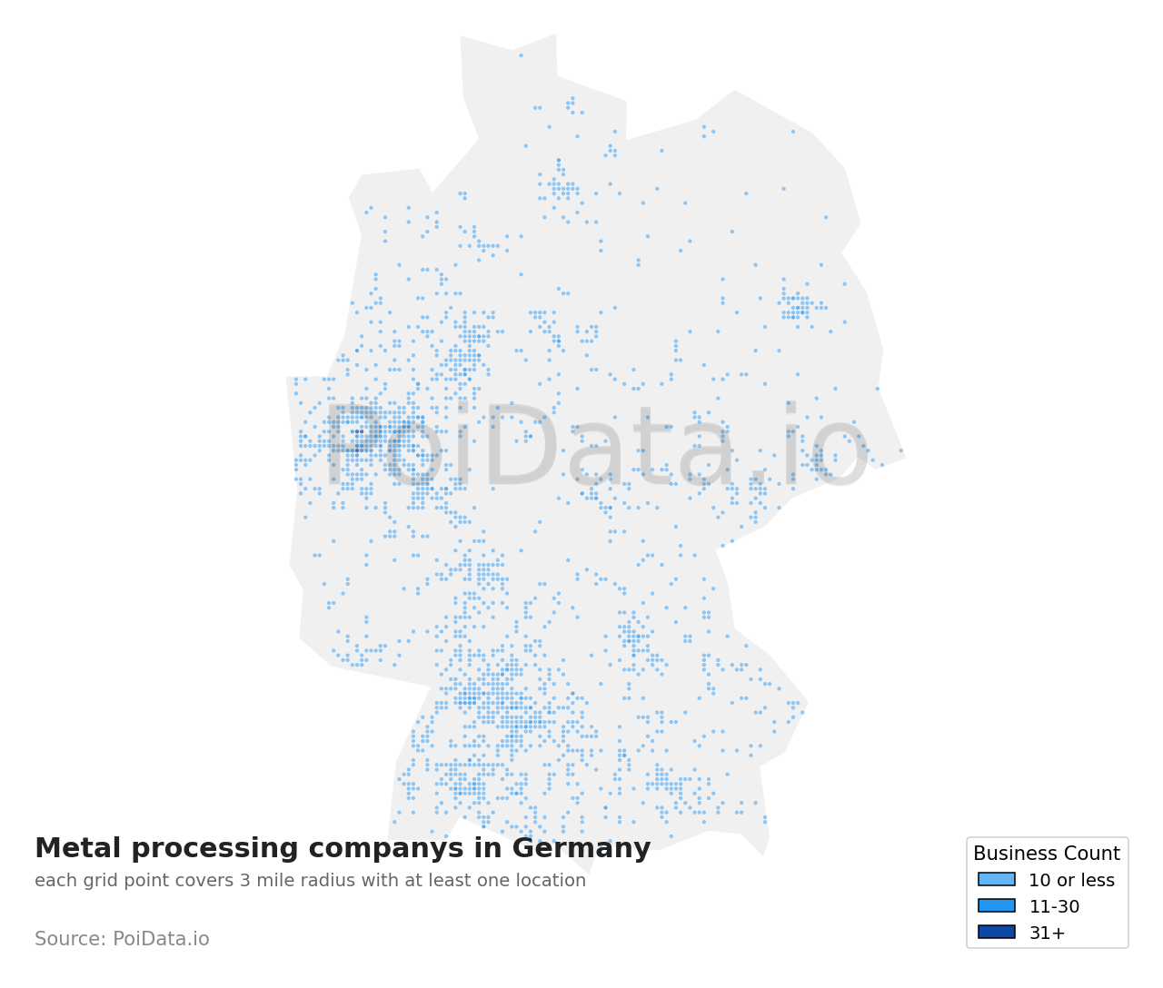 Metal processing company density map for Germany