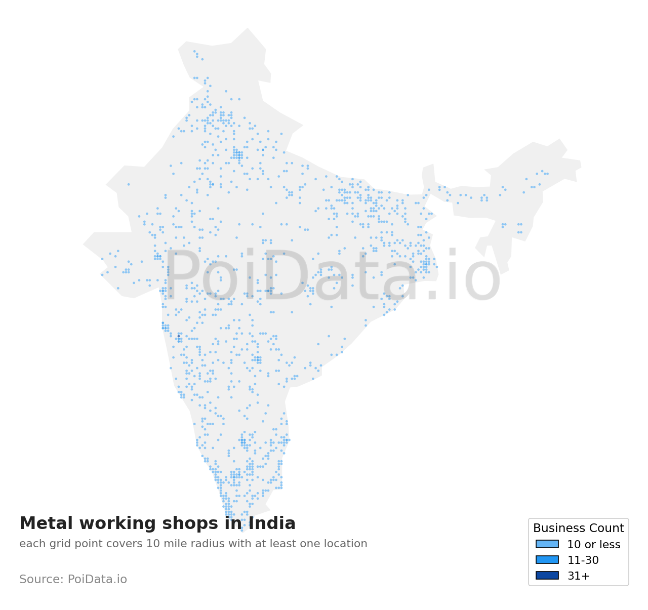 Metal working shop density map for India