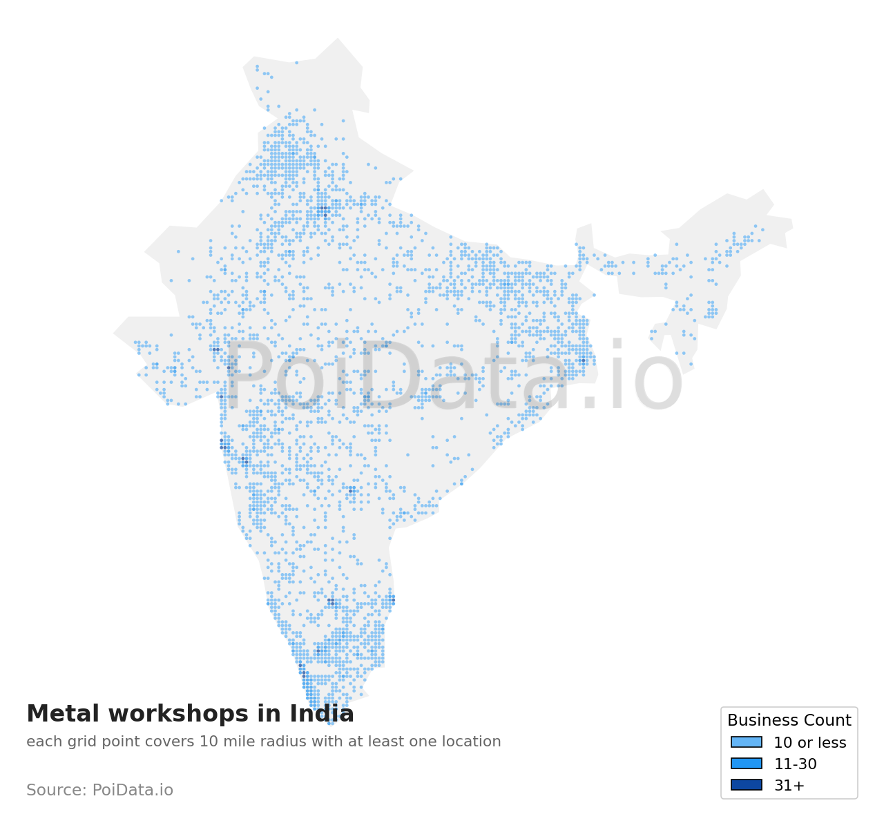 Metal workshop density map for India