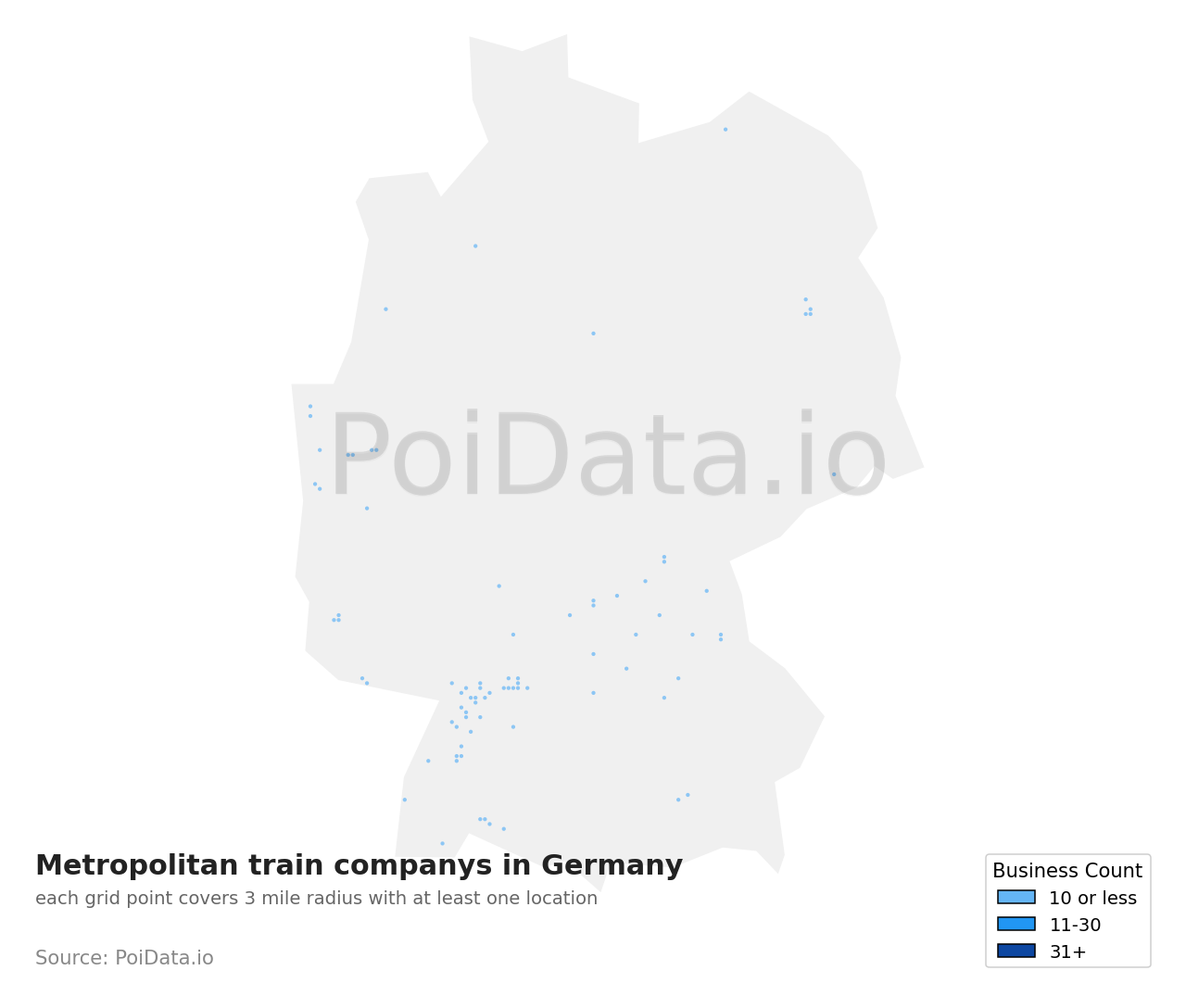 Metropolitan train company density map for Germany