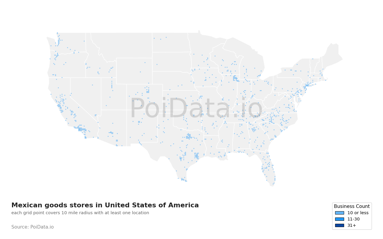Mexican goods store density map for Florida, United States