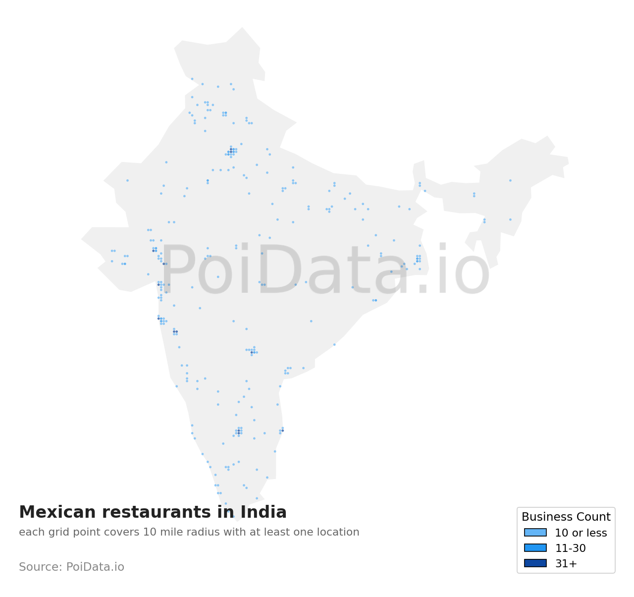 Mexican restaurant density map for India