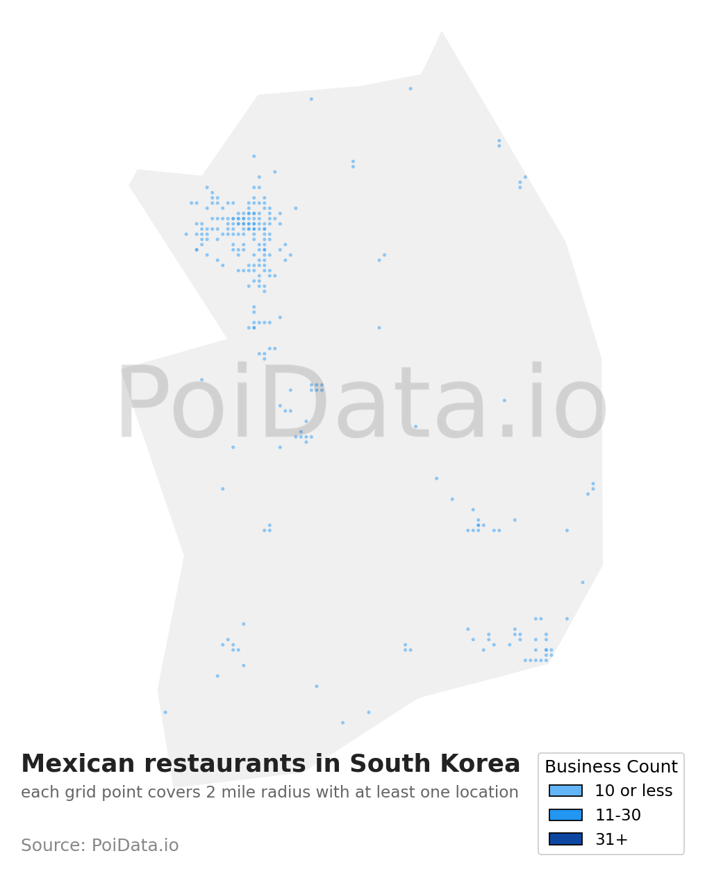 Mexican restaurant density map for South Korea