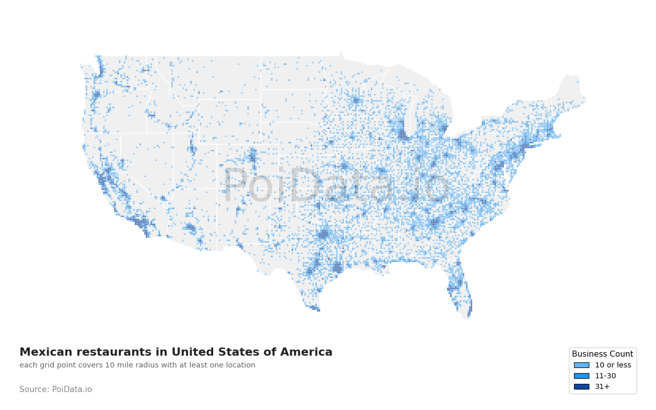 Mexican restaurant density map for Florida, United States