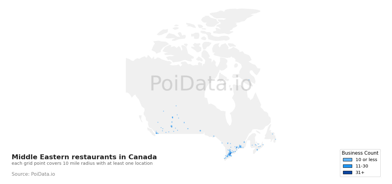 Middle Eastern restaurant density map for Alberta, Canada