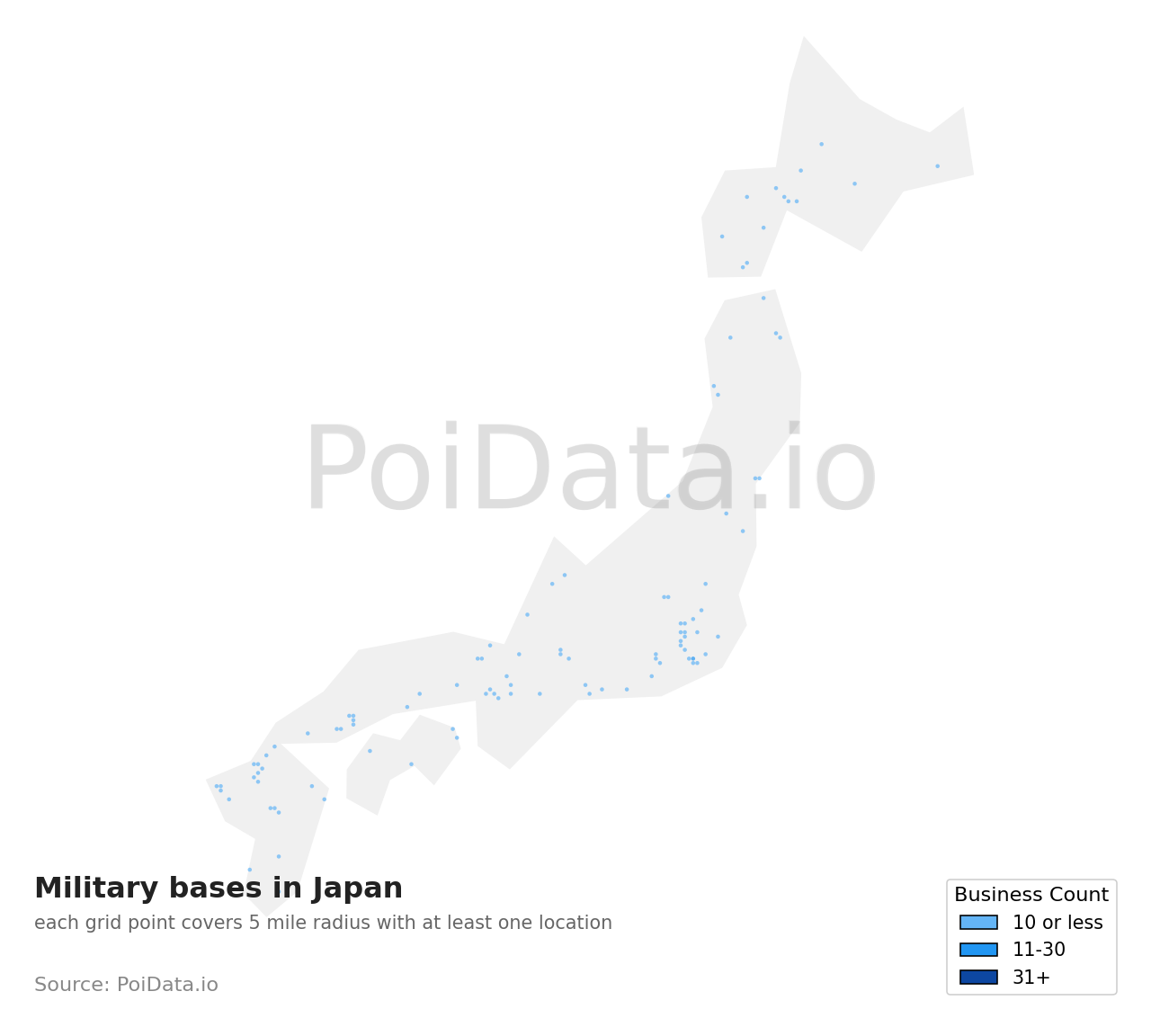 Military base density map for Japan