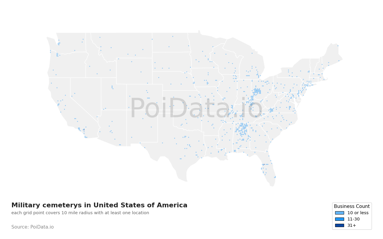 Military cemetery density map for United States