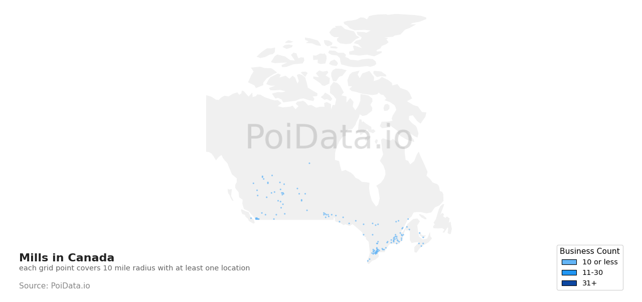 Mill density map for British Columbia, Canada