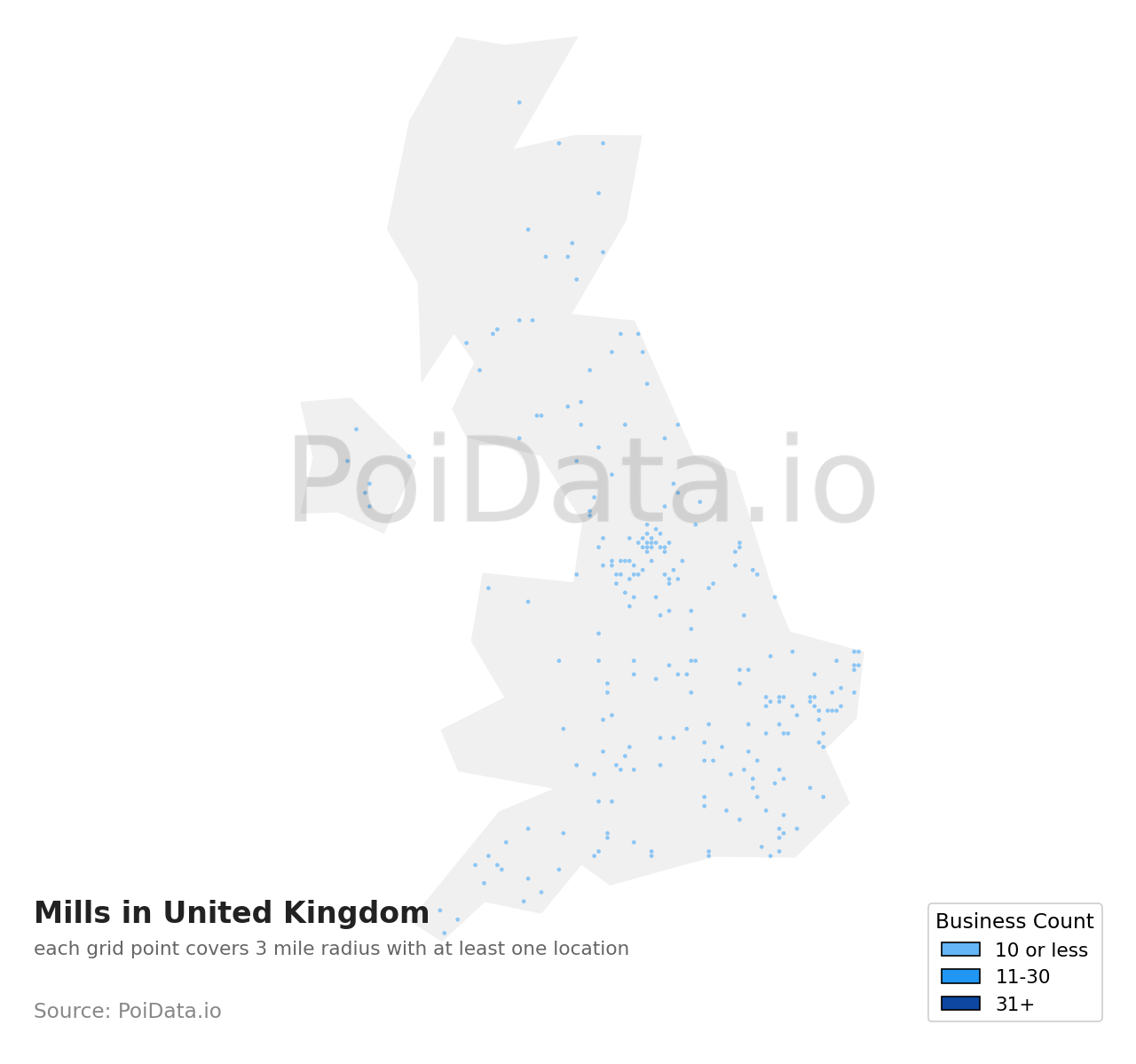 Mill density map for United Kingdom