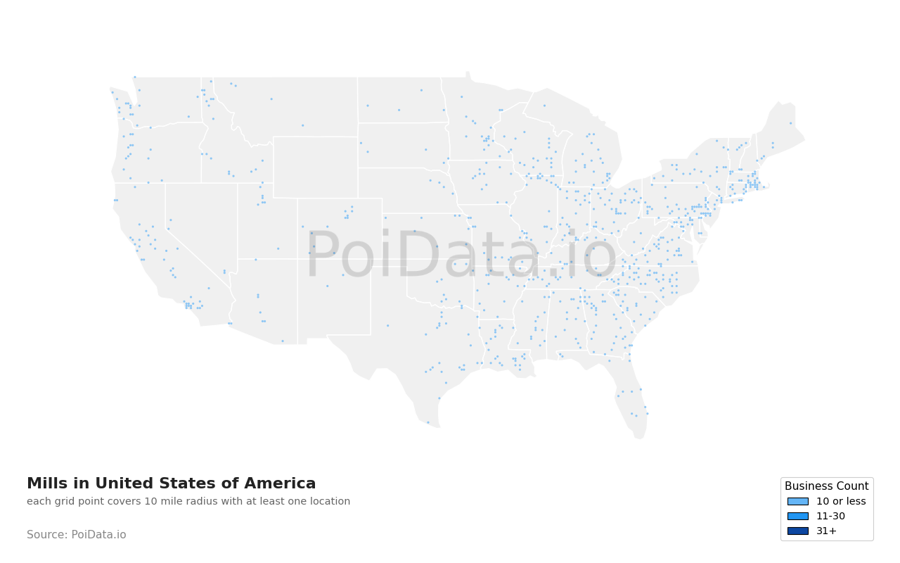 Mill density map for Illinois, United States
