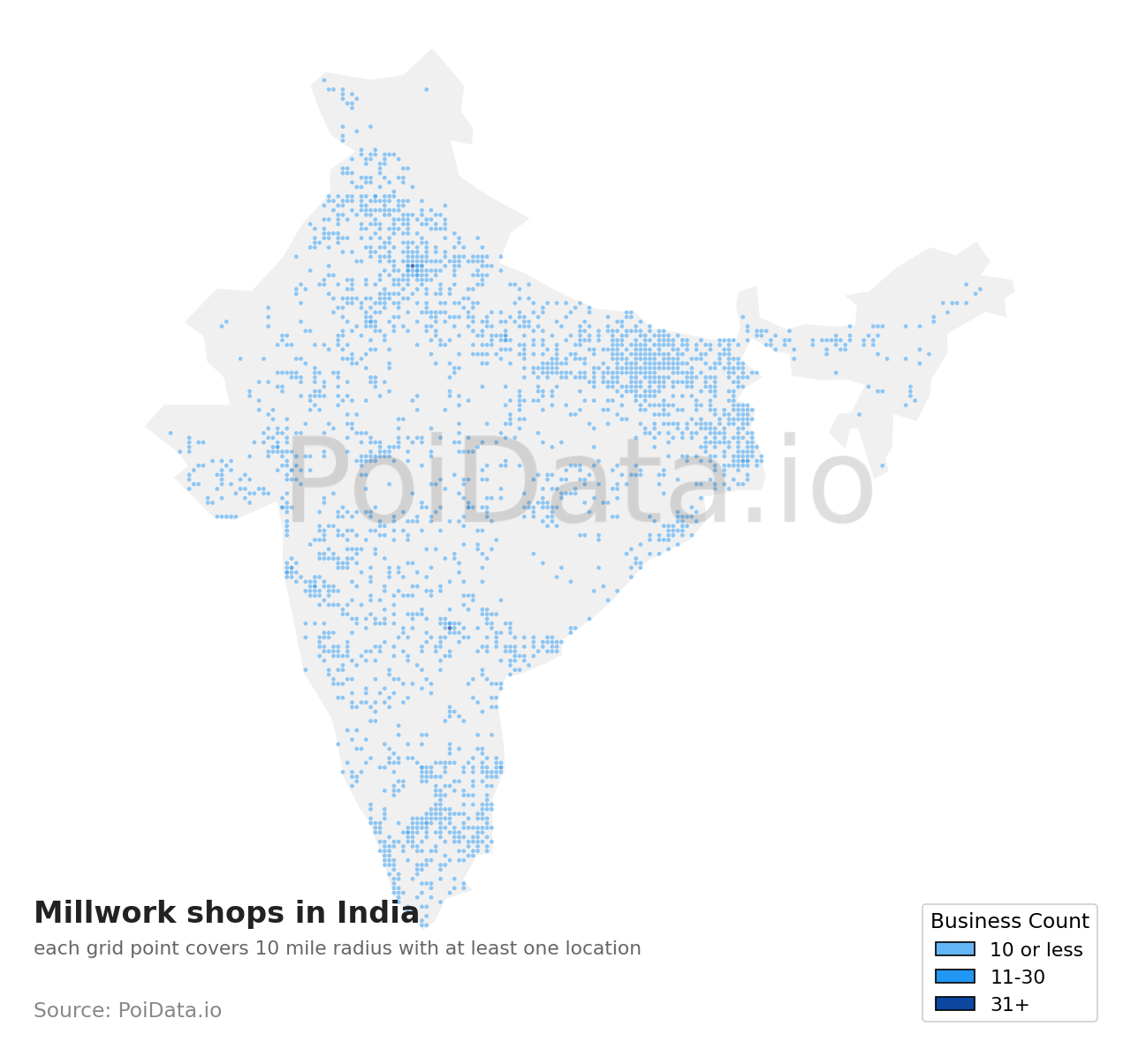 Millwork shop density map for India
