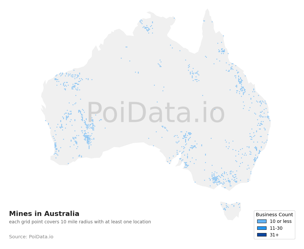 Mine density map for Australia