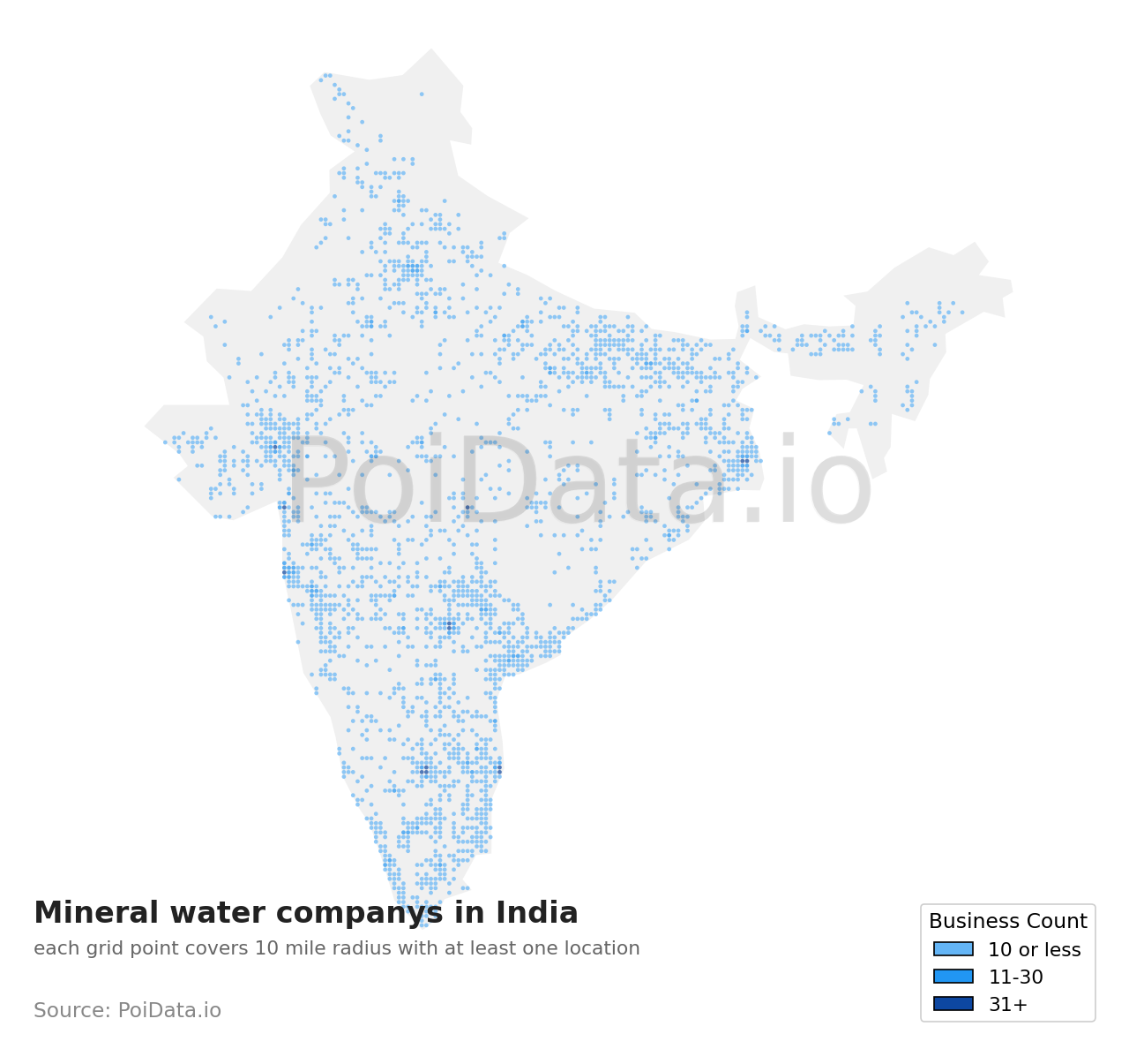 Mineral water company density map for India