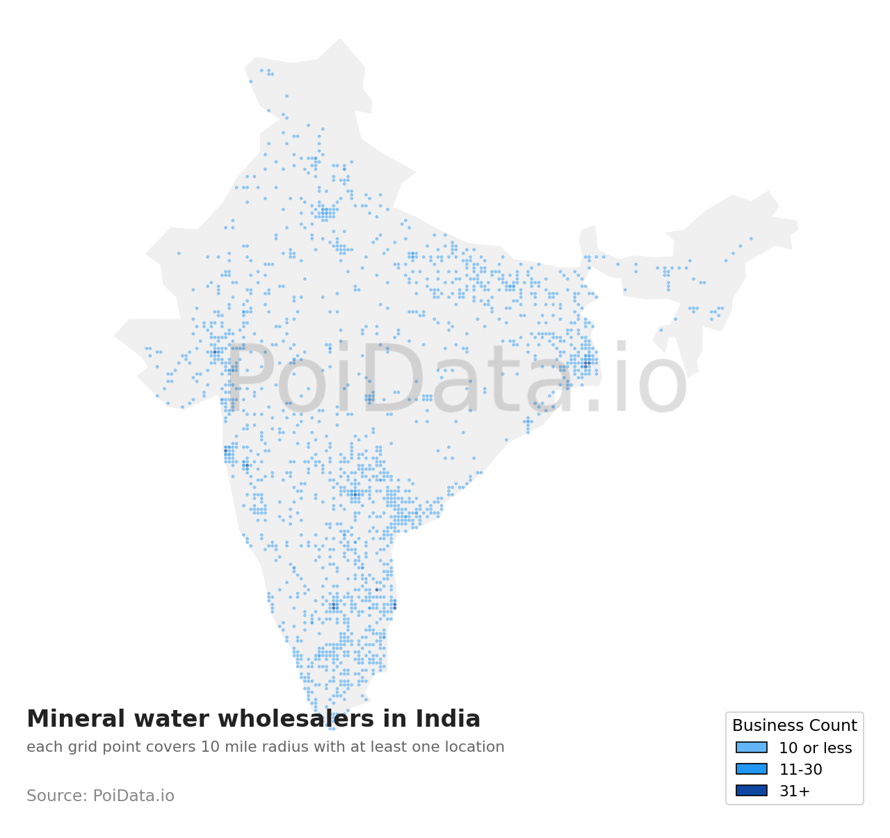 Mineral water wholesaler density map for India