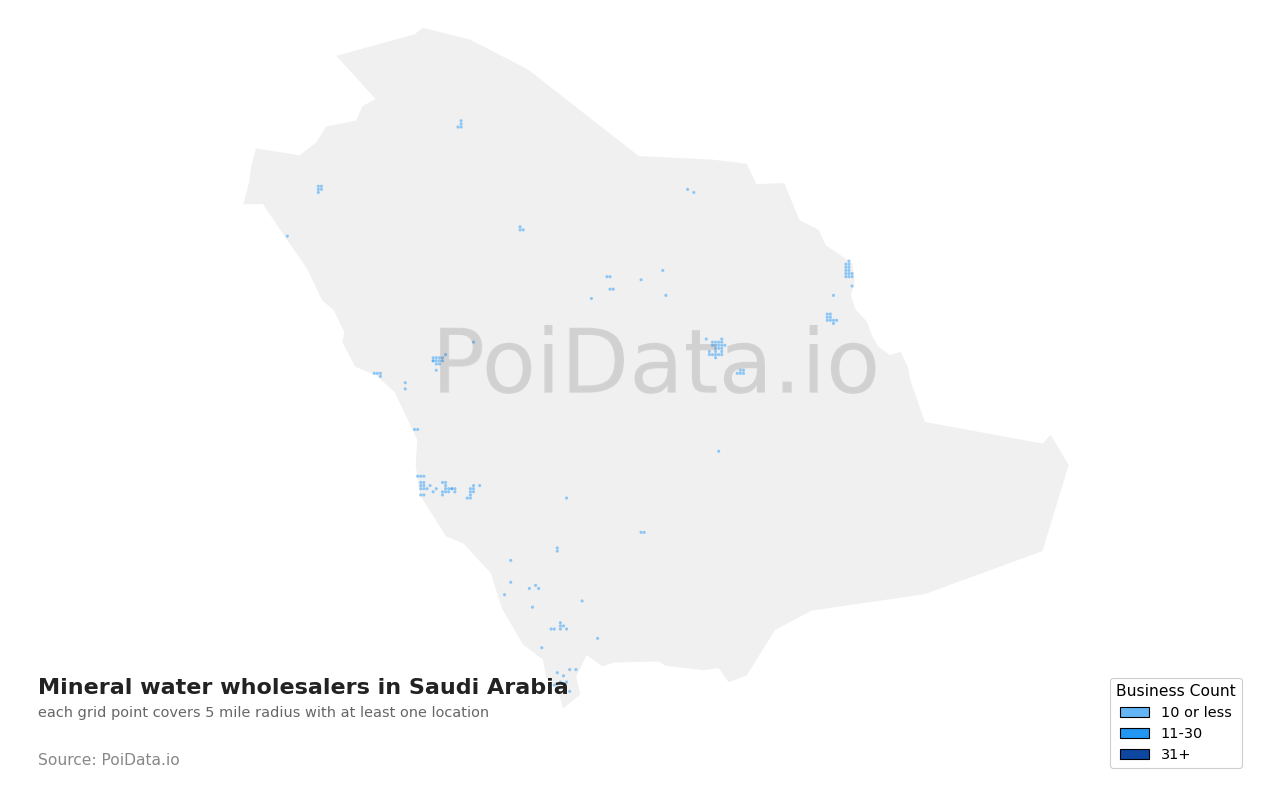 Mineral water wholesaler density map for Saudi Arabia