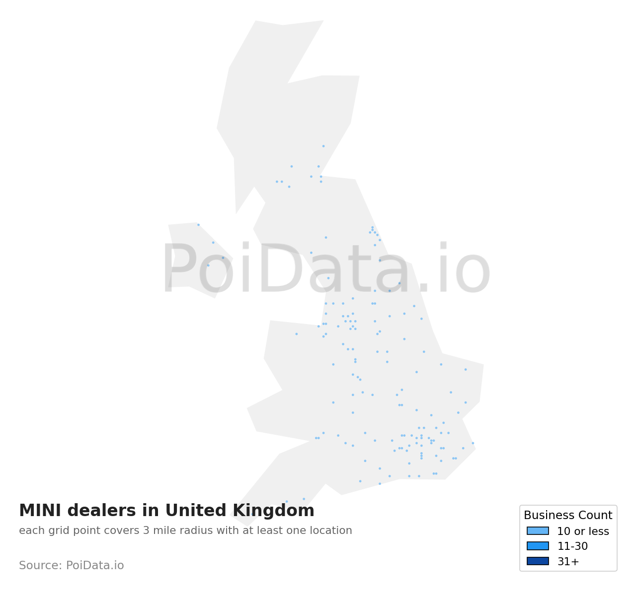 MINI dealer density map for United Kingdom