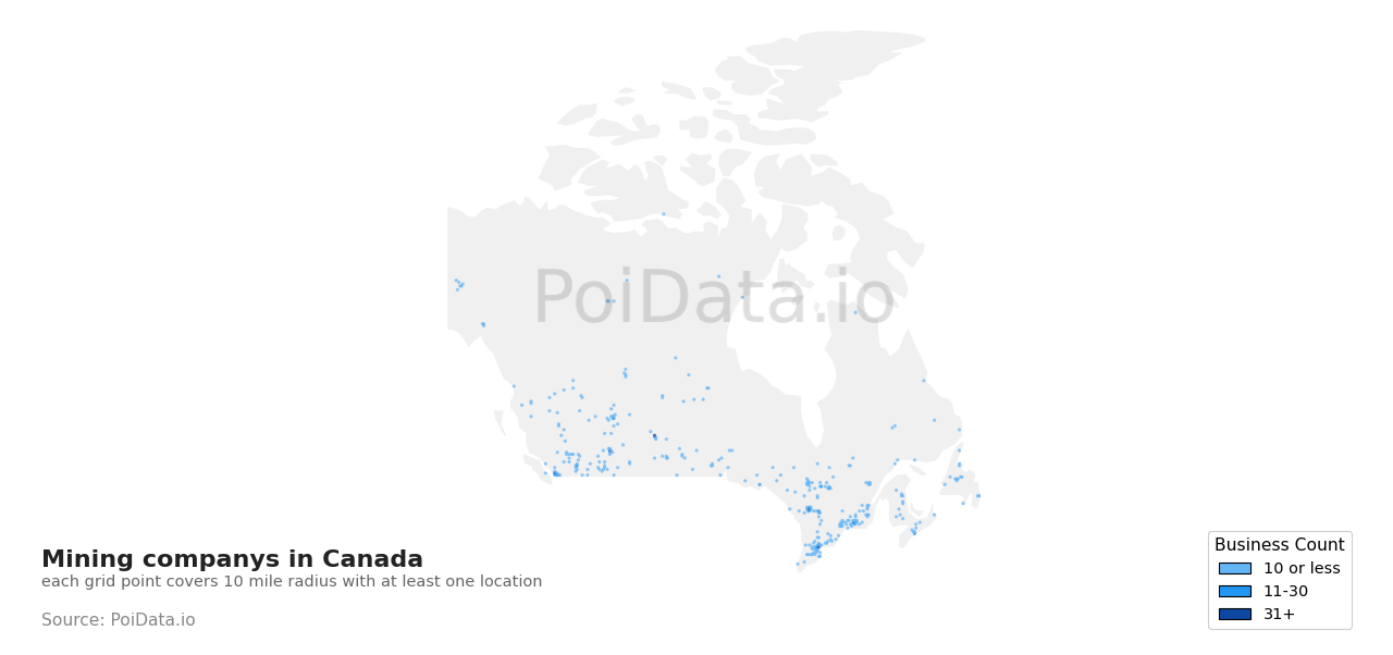 Mining company density map for Canada