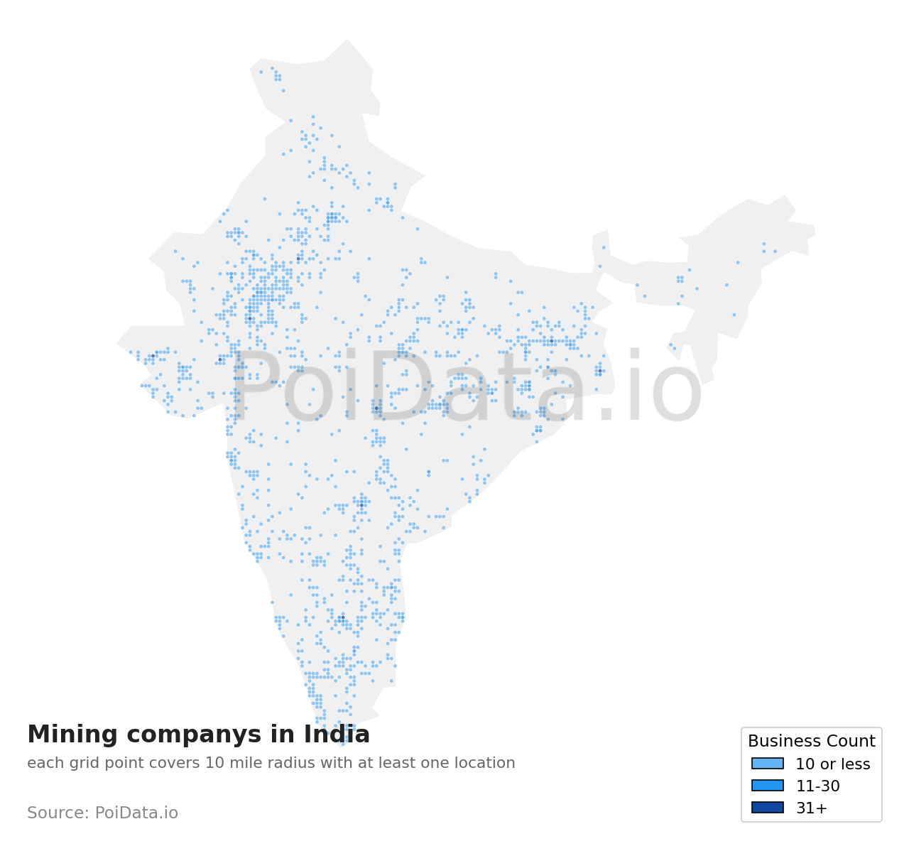 Mining company density map for India
