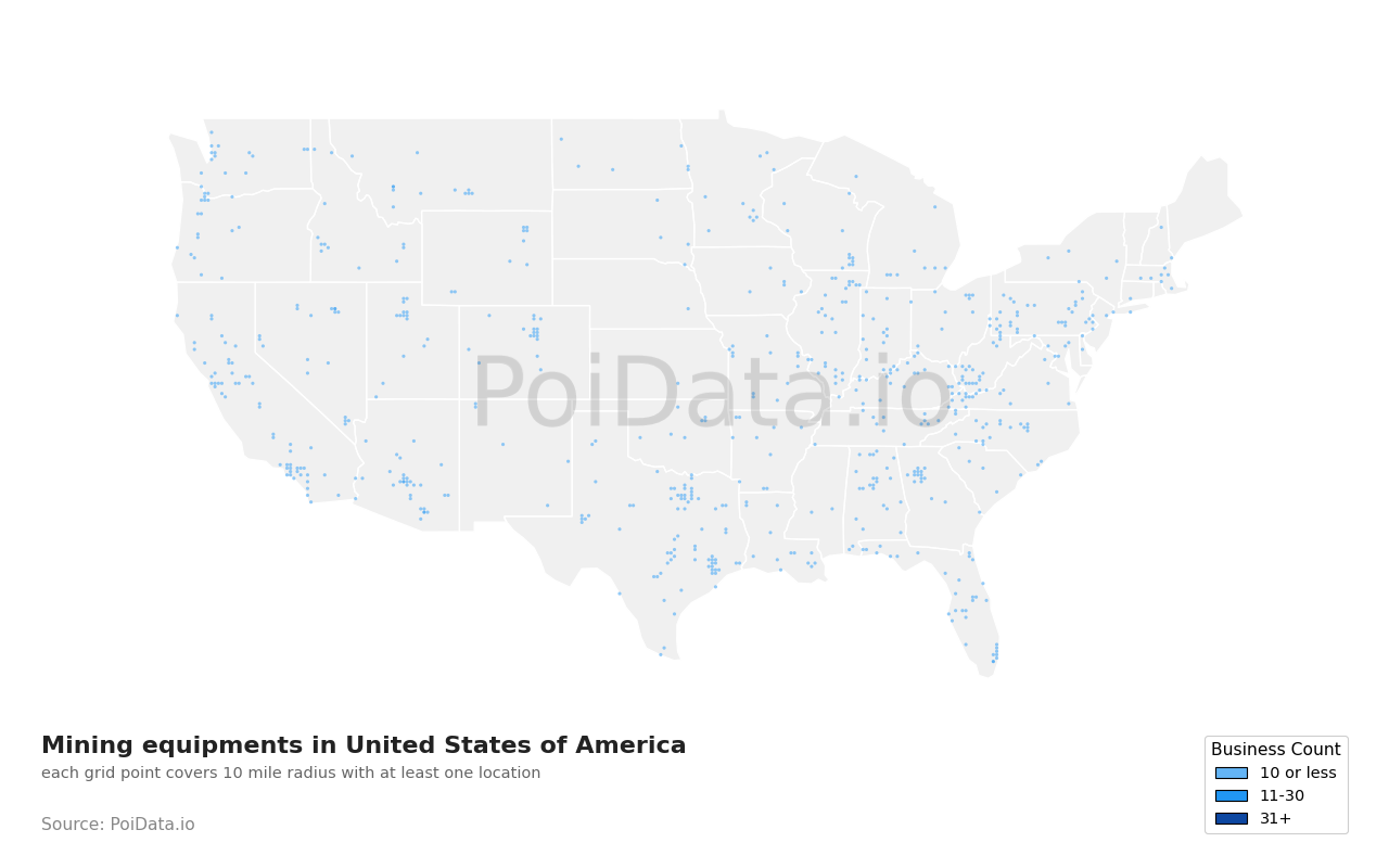 Mining equipment density map for United States