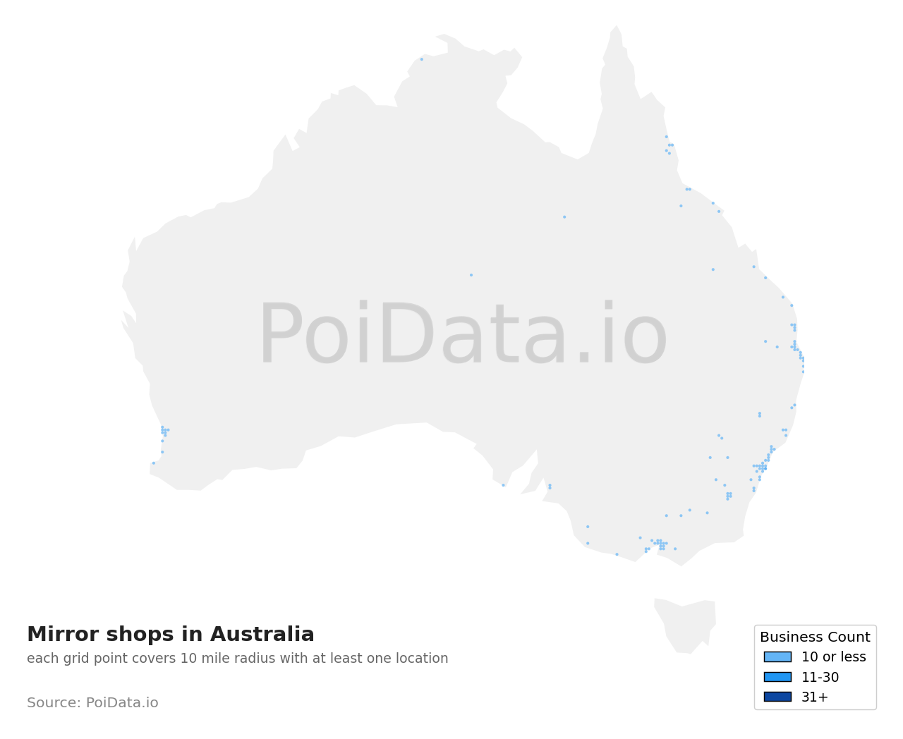 Mirror shop density map for Australia