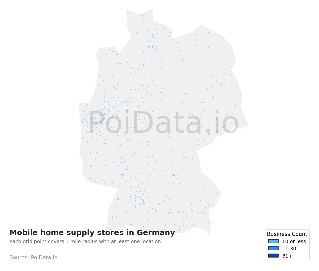 Mobile home supply store density map for Germany