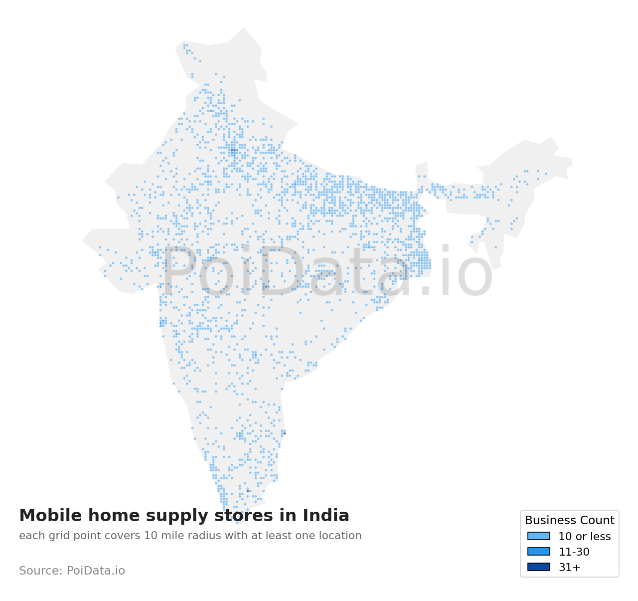 Mobile home supply store density map for India