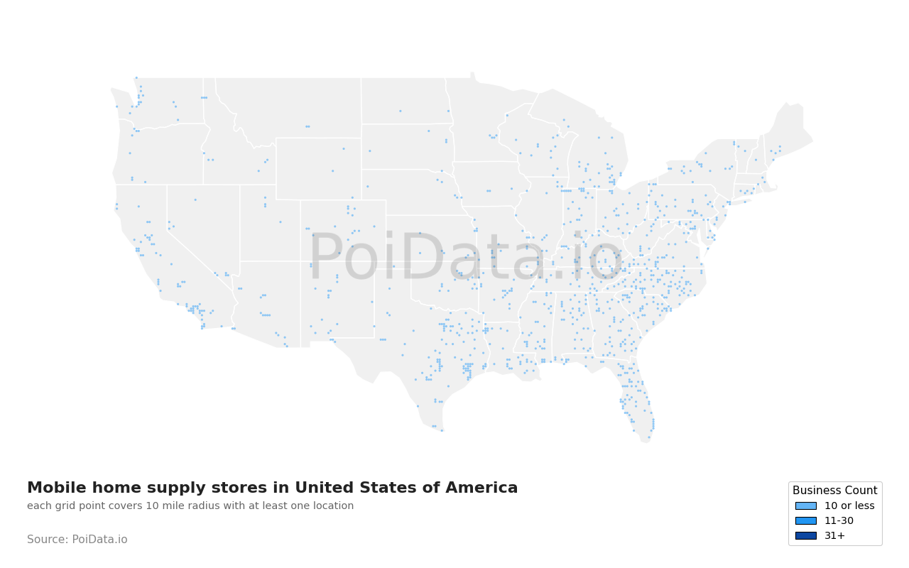 Mobile home supply store density map for Florida, United States