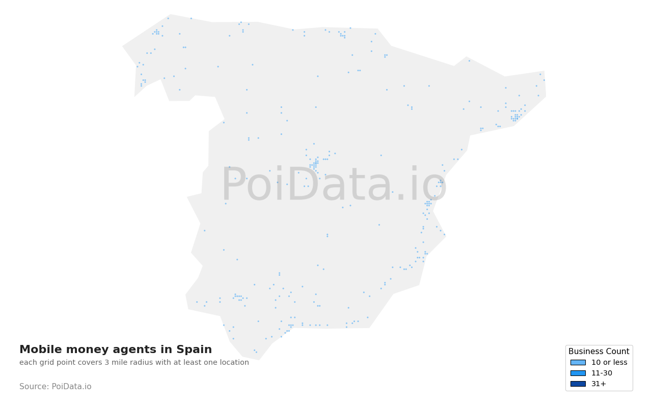 Mobile money agent density map for Spain