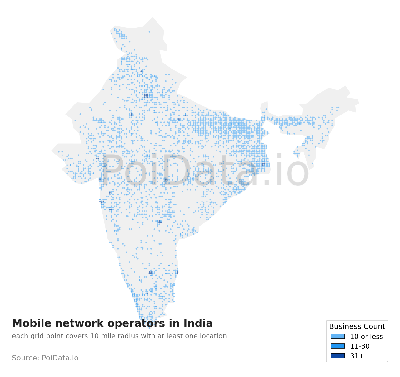 Mobile network operator density map for India
