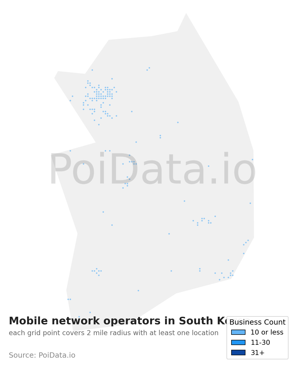 Mobile network operator density map for South Korea