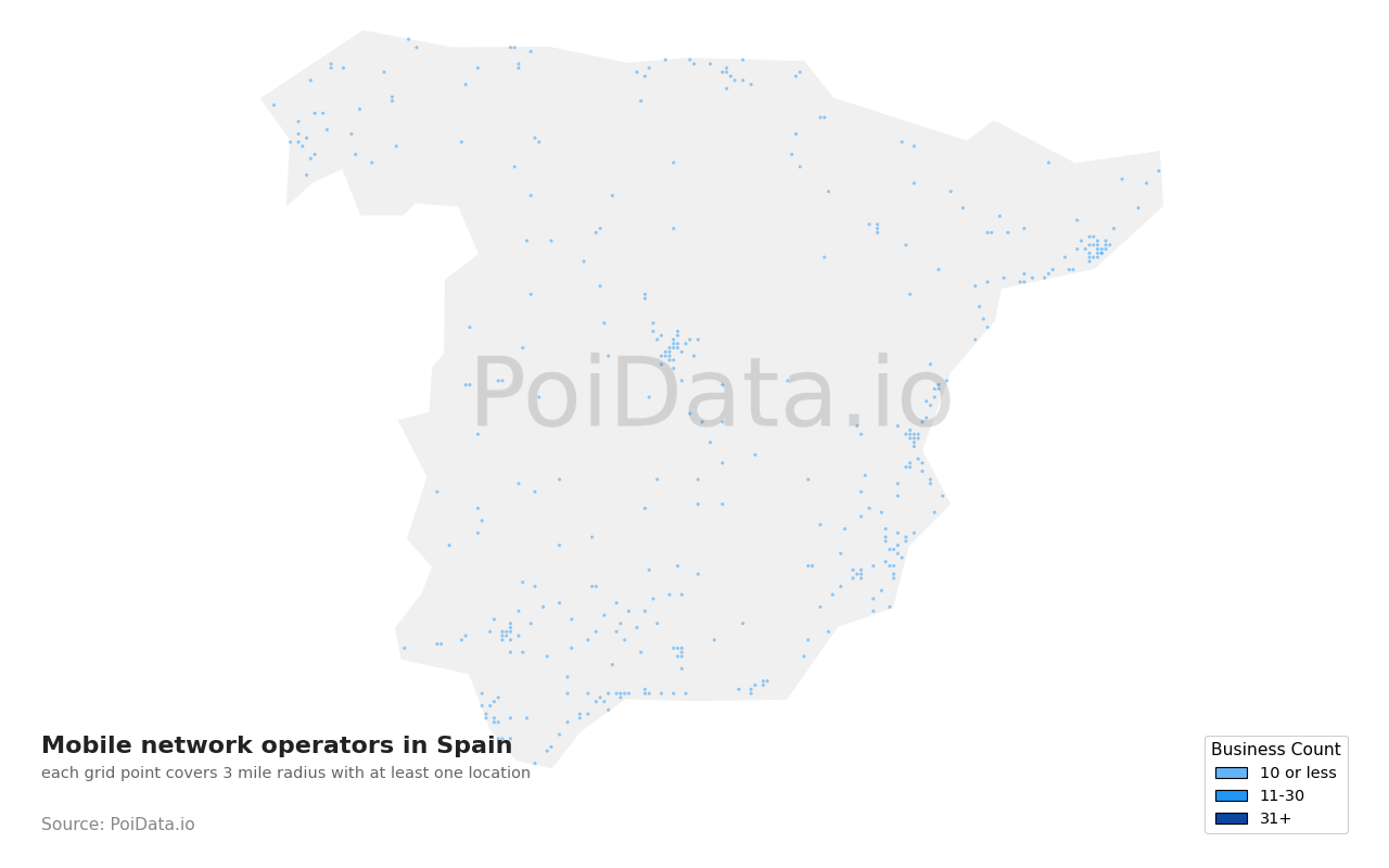 Mobile network operator density map for Spain
