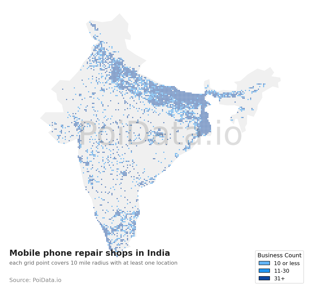 Mobile phone repair shop density map for India
