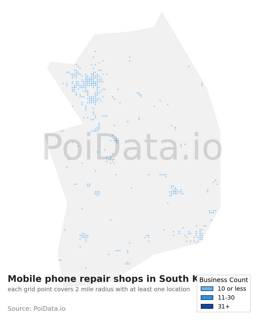 Mobile phone repair shop density map for South Korea
