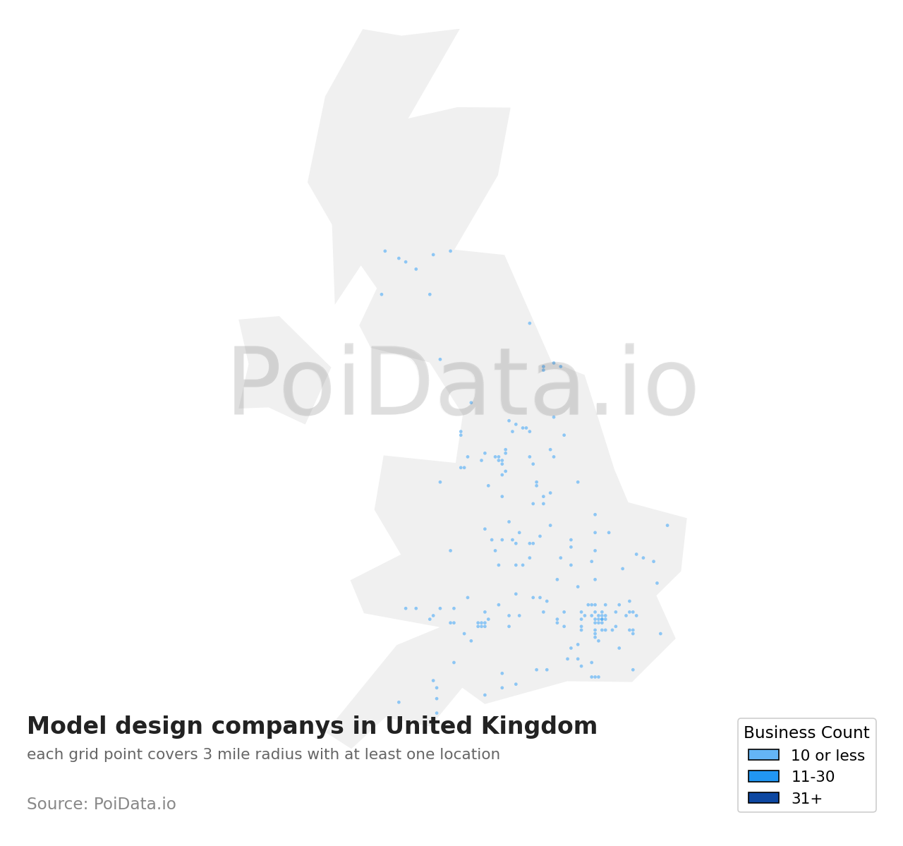 Model design company density map for United Kingdom